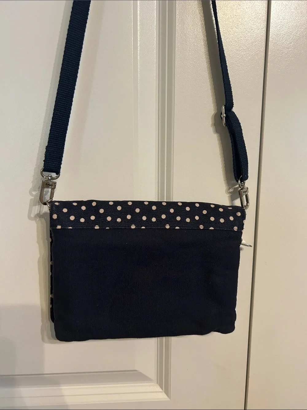 thirty-one Navy and White Polka Dot Crossbody with Adjustable Strap